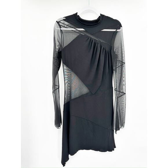 MACH & MACH Sheer Panel Mesh Cutout Turtleneck Minidress Black US 10 - Picture 2 of 5